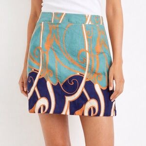 Merona Linen Blend Skirt Size 6 Abstract Print Teal Blue Orange